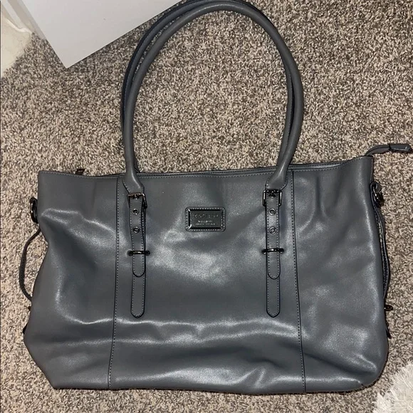 Target Bags Gray Leather Worklaptoptote Bag Poshmark